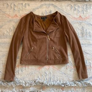 Brown Moto Jacket in Faux Suede